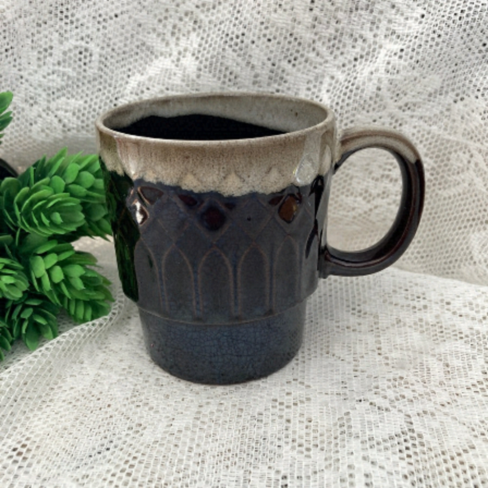 1 Brown Drip glazed Mug, Made in Japan, 8 ounce, crackle finish, 1970s, Vintage